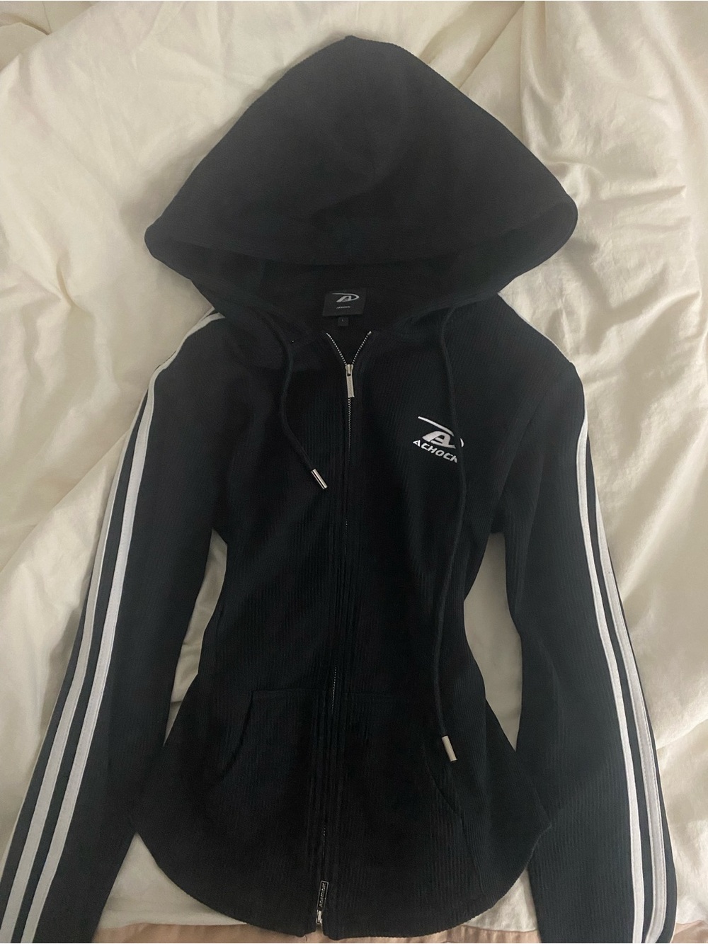 Black Zip Hoodie with White Side Stripes